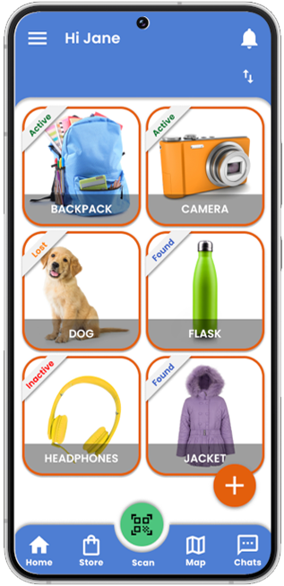 LostIt Tag home screen is user-friendly. Users can easily add items through the app and protect all their personal items by following the prompts.