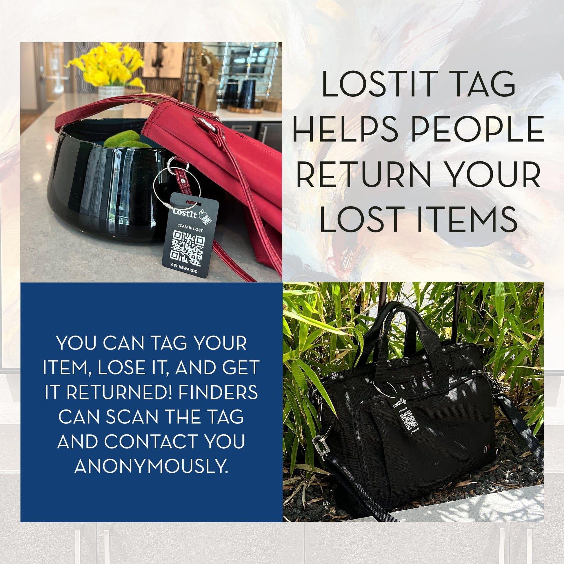 LostIt Tag helps people who find your lost items, to return your lost items to you. You can tag your item, lost it, and get it returned! Finders can scan the tag and contact you anonymously. Finders do not need the app in order to scan your item.