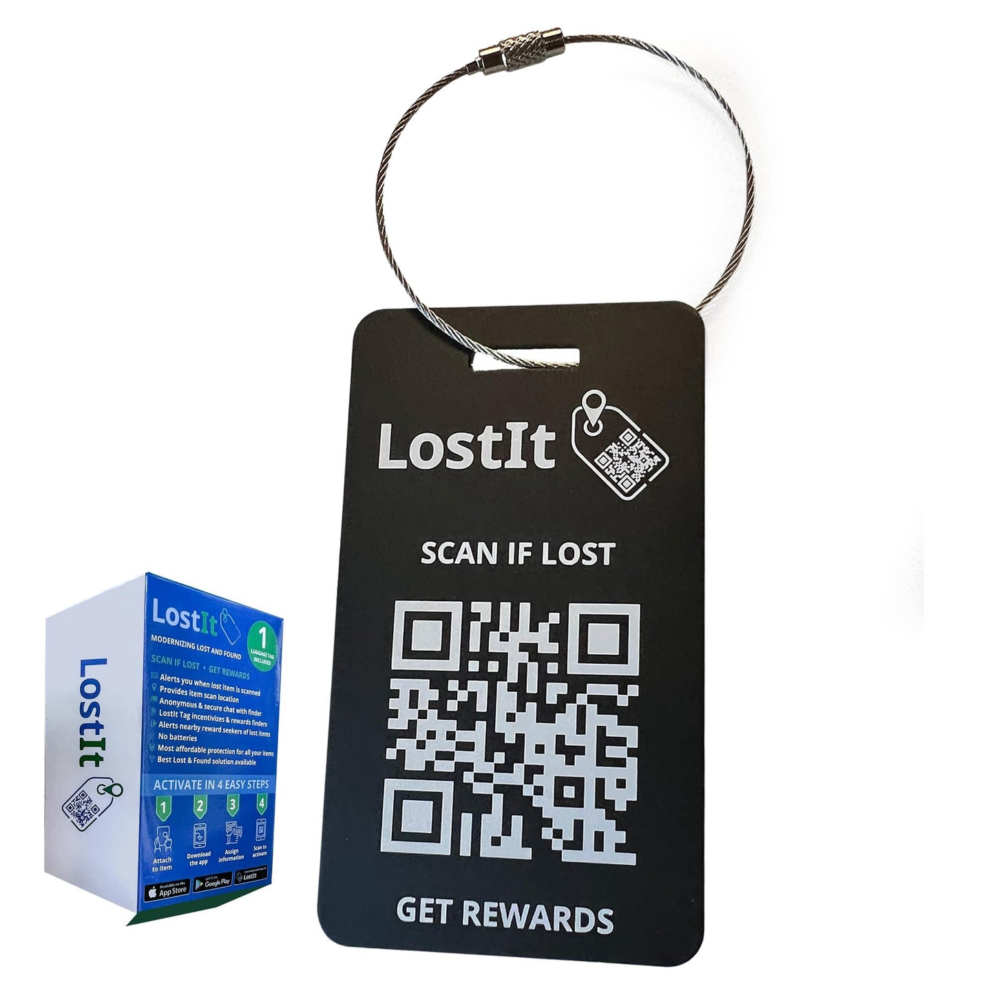 Personalized travel identifier and QR code smart luggage and suitcase name tag for lost and found.